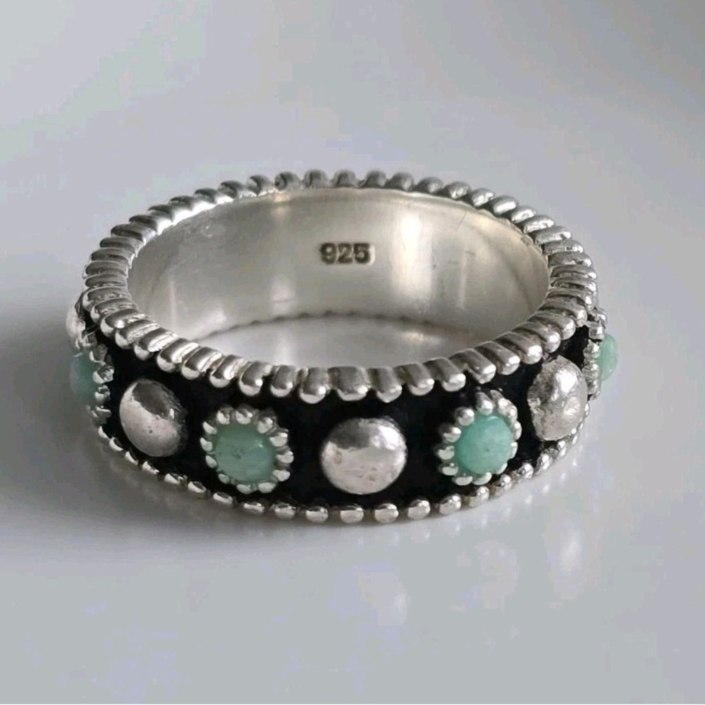 Sterling Silver 925 Turquoise Cabochon Dot Band Ring Sz 6.75 – Western Style